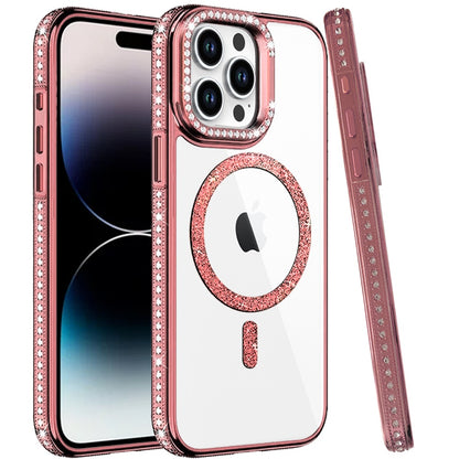 Phone Case for Apple iPhone 14 Pro Max Luxury Diamond Bling Edged Magnetic Glitter Shockproof Hybrid with Camera Kickstand Durable Grip Cover