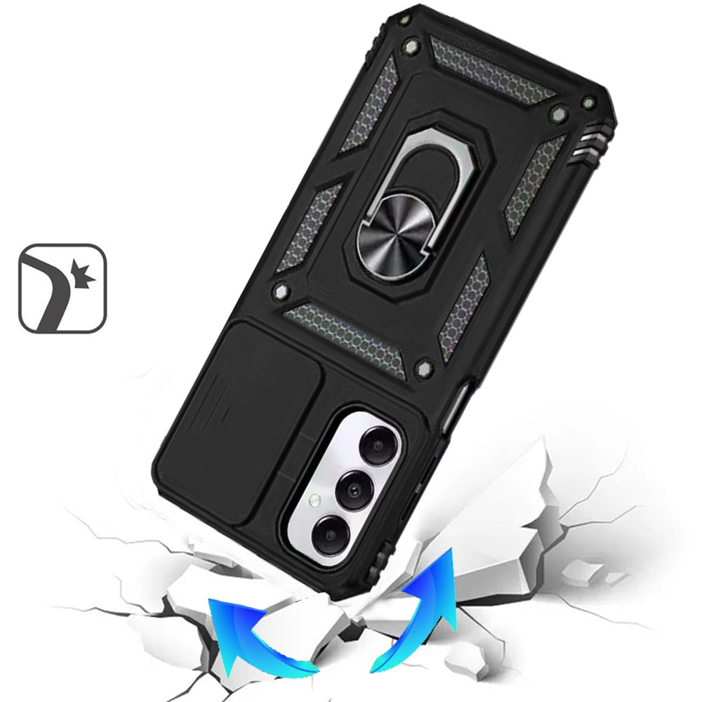 For Samsung Galaxy A17 5G Hybrid Ring Shockproof with 360° Rotate Ring Kickstand, Camera Lens Protection, Soft Edge Bumper Case Cover