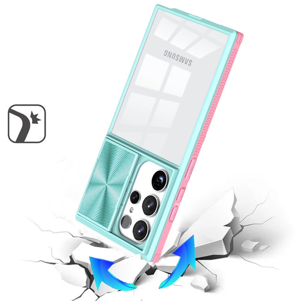 For Samsung Galaxy S25 /S24 Hybrid Cases with Sliding Camera Cover Transparent Shockproof Bumper TPU Protective Case Cover