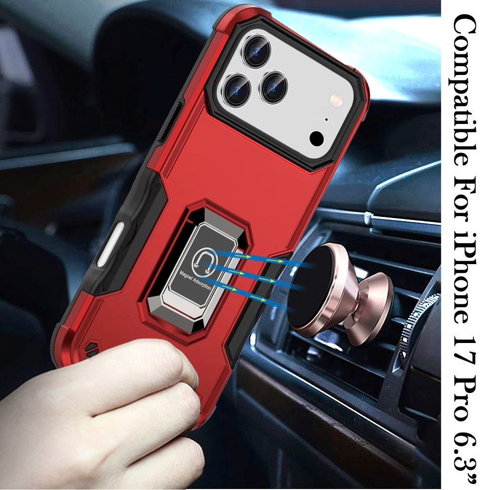 For Apple iPhone 17 Pro (6.3") Hybrid Stand Magnetic Ring Holder Kickstand Heavy Duty Rugged Drop Silicone & Hard PC Shockproof Case Cover