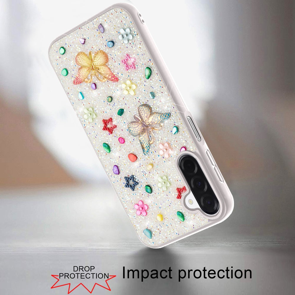 For Samsung Galaxy A17 5G Diamond Butterfly 3D Glitter Bling Design, Slim Hybrid Sparkle Protective Cover TPU for Women Girls Case Cover