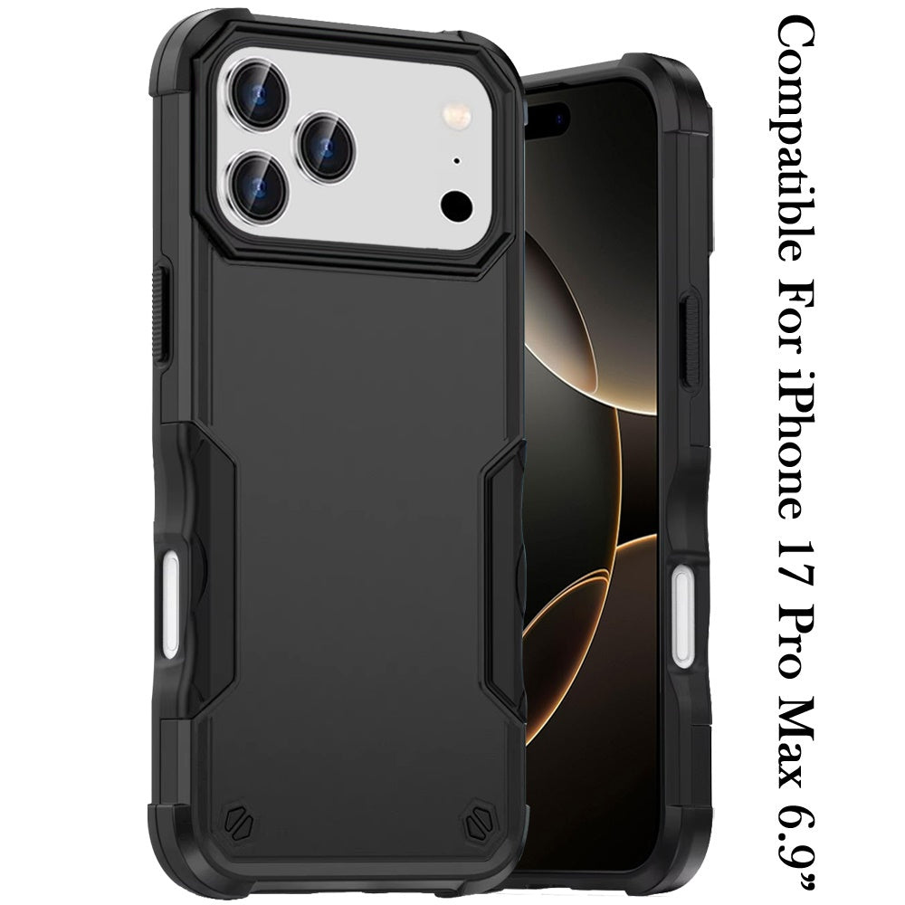 For Apple iPhone 17 Pro Max (6.9") Slim Tough Shockproof Hybrid Heavy Duty 2in1 Dual Layer TPU Bumper Rugged Rubber Defend Armor Case Cover Black