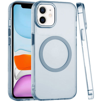 For Apple iPhone 11 Transparent Back Hybrid Case - Magnetic Circle, Color Frame, Metal Buttons, MagSafe Compatible Case Cover