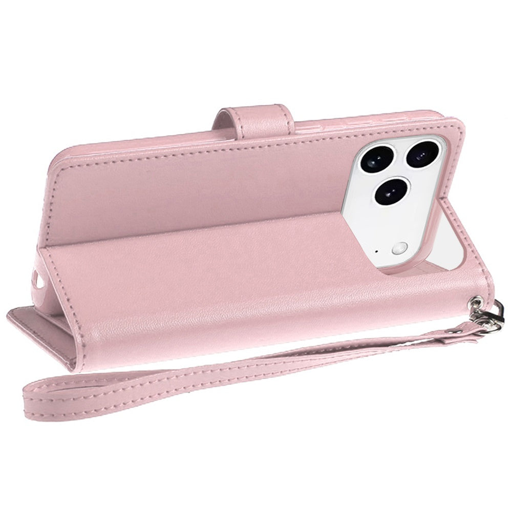 For Apple iPhone 17 Pro Max (6.9") Wallet Cases PU Leather with Credit Card /ID /Cash Holder Slot Dual Flip Book Pouch, Stand and Strap Case Cover