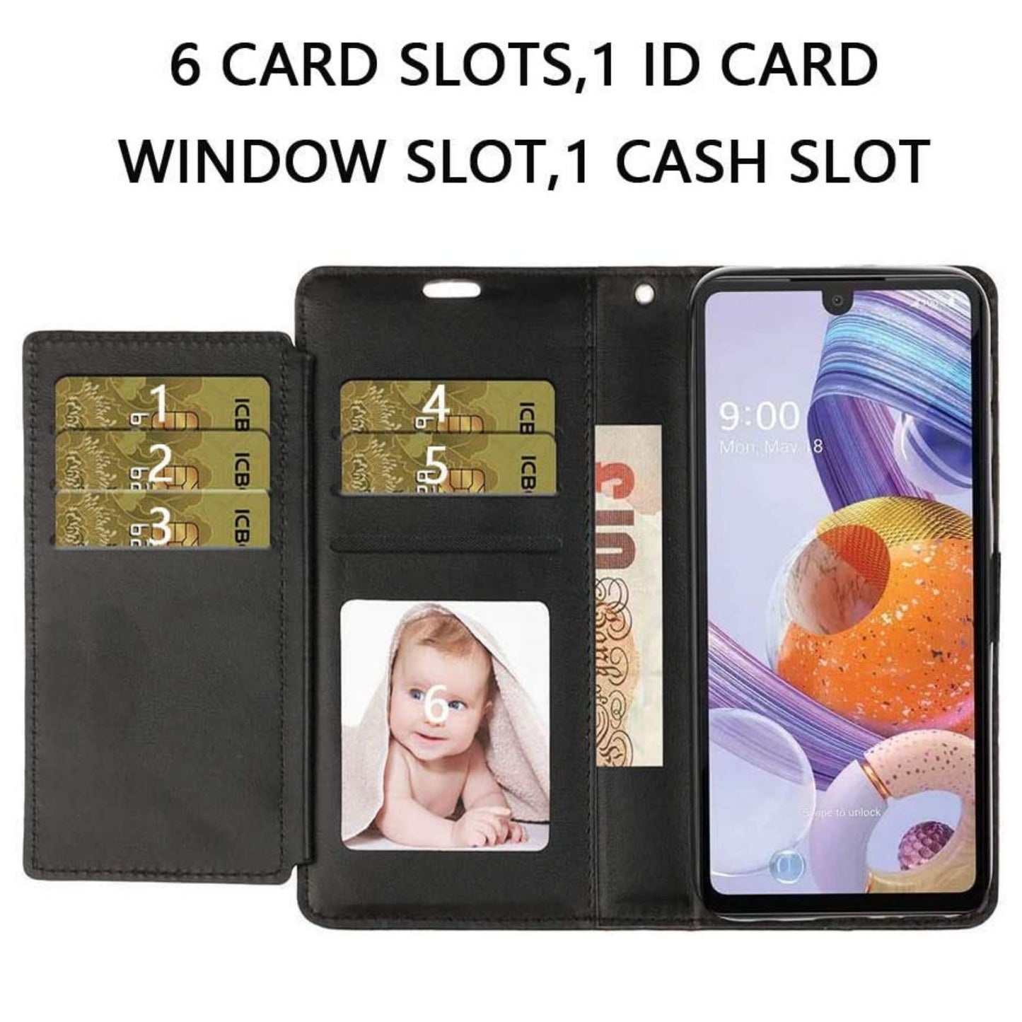 Phone Case for Apple iPhone 16 Wallet Credit Card Holder Hybrid Slim Protective Dual Function Storage PU Leather Flip Pouch Cover Black