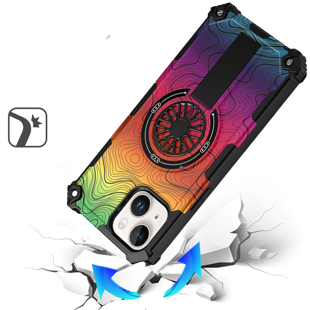 For iPhone 15 (6.1") Texture Design Stylish Invisible Kickstand Case, MagSafe Compatible Hybrid Shockproof Cover, Car Mount Friendly Case Cover