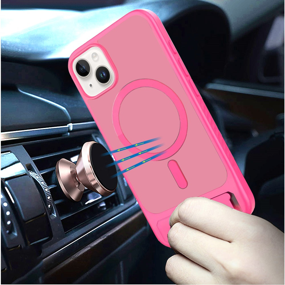 For Samsung Galaxy S26 Ultra Matte Magnetic Circle Back TPU Hybrid Drop Protection with Metal Kickstand Shockproof Design Case Cover Hotpink