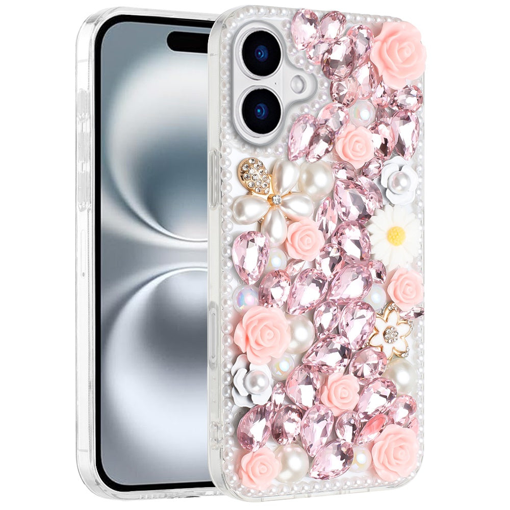 Rose Flower Full Diamond Bling Rhinestone Glitter Luxury Stylish Sparkle Protective Designer Hybrid