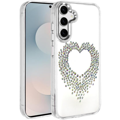 For Samsung Galaxy S25 FE, S25 Fan Edition Angel Hearts Bling Glitter Diamond Hybrid TPU Cover, Colorful Frame Shockproof Protective Back Case Cover Silver