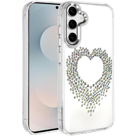 For Samsung Galaxy S25 FE, S25 Fan Edition Angel Hearts Bling Glitter Diamond Hybrid TPU Cover, Colorful Frame Shockproof Protective Back Case Cover Silver