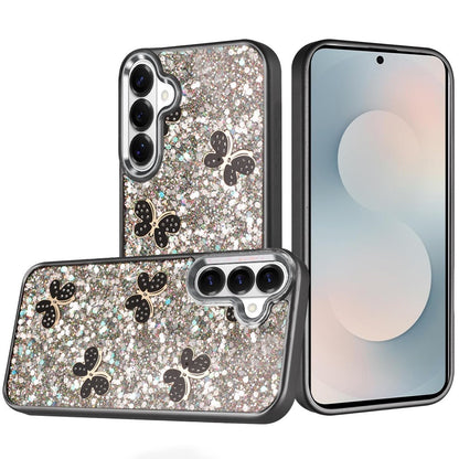 For Samsung Galaxy S26 Cute Butterfly Crystal Diamond Glitter Case Sparkle Bling Frame Metallic Edges, Shimmer TPU Hybrid Case Cover
