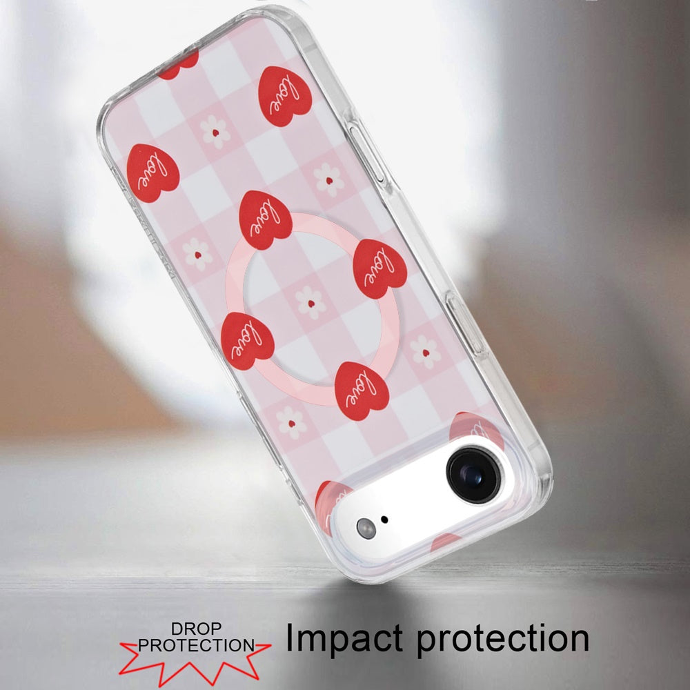 For Apple iPhone 17 Stylish Pattern Fashion IMD Printed Design TPU Double Layer Slim Shockproof with Magnetic Back Case Cover Love Hearts