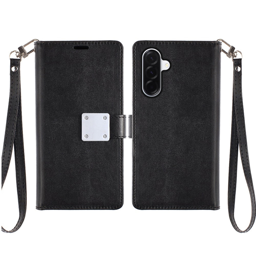 For Samsung Galaxy A57 Wallet Cases PU Leather with Credit Card /ID /Cash Holder Slot Dual Flip Book Pouch, Stand and Strap Case Cover Black
