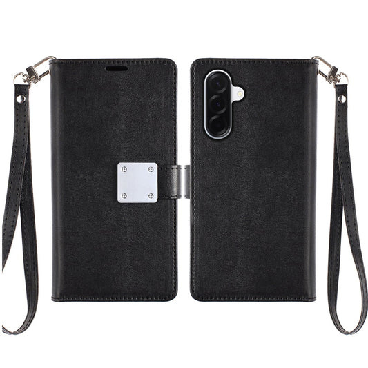 For Samsung Galaxy A57 Wallet Cases PU Leather with Credit Card /ID /Cash Holder Slot Dual Flip Book Pouch, Stand and Strap Case Cover Black