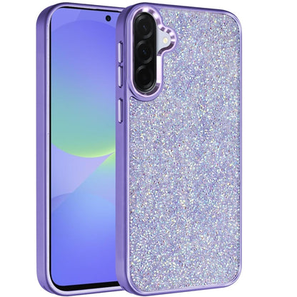 Phone Case for Samsung Galaxy A56 / A36 Crystal Glass Bling Diamond Metallic Edge Shockproof Durable Protective Clear Hybrid Stylish Premium Design Cover Dark Purple
