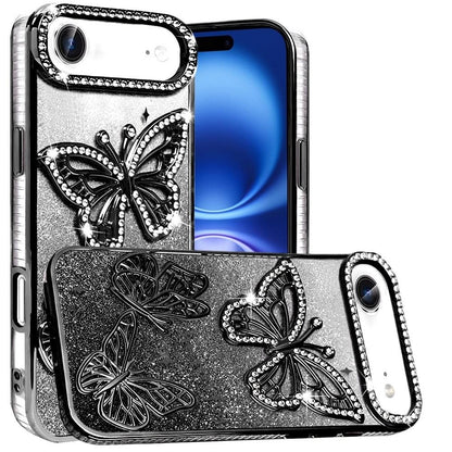 For Apple iPhone 17 Air (6.6") Luxury Butterfly Sparkle Glitter Diamond Crystal Rhinestone Shimmer Bling Plating Thick TPU Hard PC Case Cover