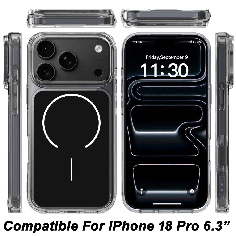 Phone Case for Apple iPhone 18 Pro Metallic Transparent Magnetic Magsafe Compatible Shockproof Hybrid TPU Durable Clear Protective Grip Cover