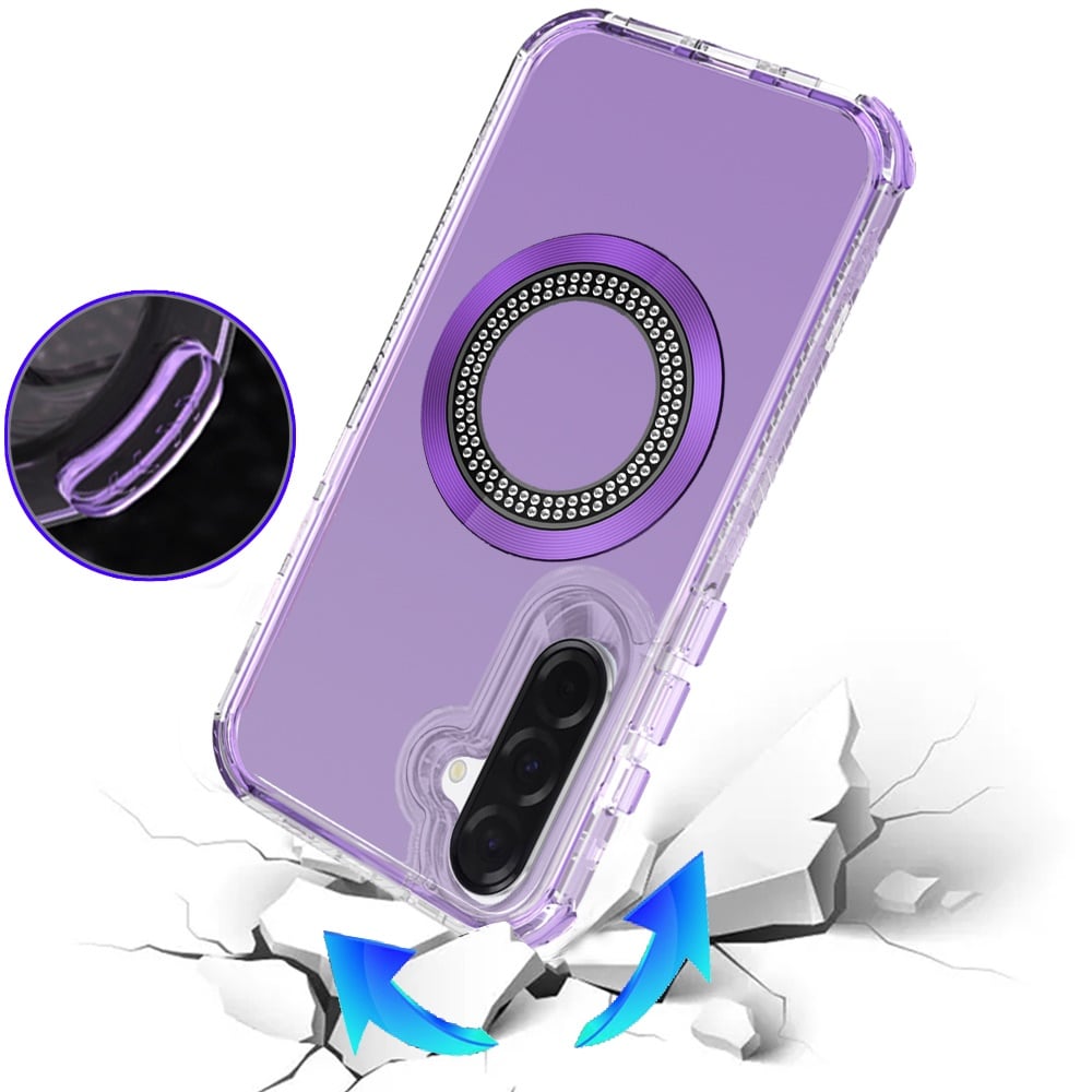 Phone Case for Galaxy A17 5G Luxury Bling Rhinestone Glitter Magnetic Circle Frosted Hybrid Dual Layer TPU Tough Construction, Sparkling Finish Cover