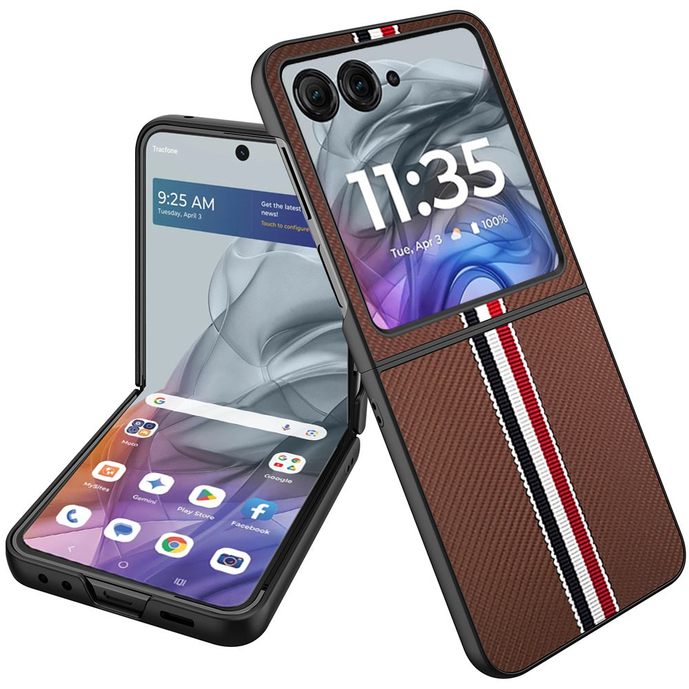 For Motorola Razr 2025 Velvet Fabric PU Vegan Leather, Premium Flip Design, Slim Snap-On Hard PC + TPU Case Cover Brown