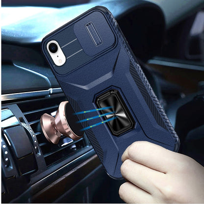 For Apple iPhone XR Case, Camera Cover with Magnetic Rotation Ring Stand, Military Grade Hybrid Hard TPU Shockproof Case Cover
