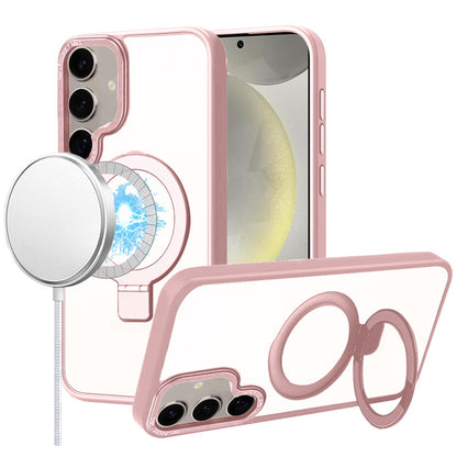For Samsung Galaxy S25 Ultra Magnetic Metal Matte with Built-in MagSafe Stand, Hybrid Shockproof Armor, TPU Frame Case Cover