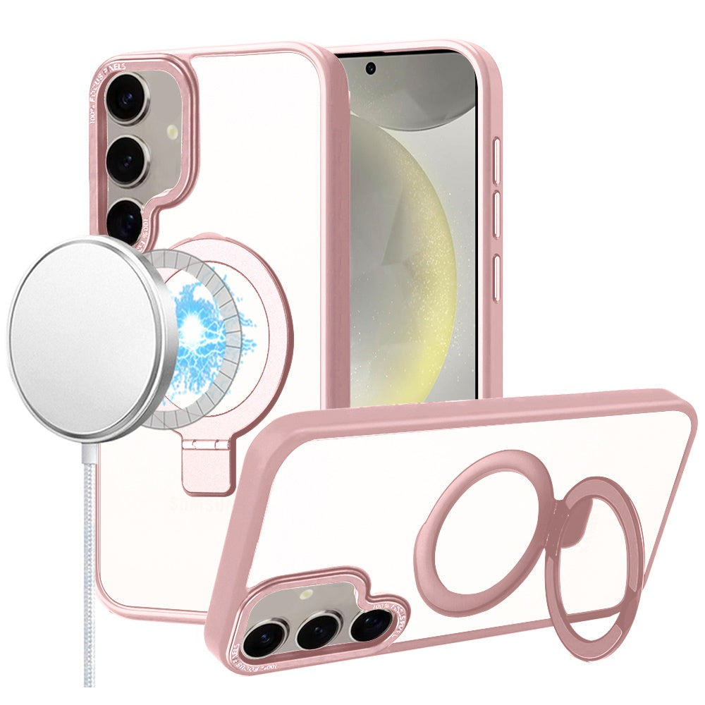 For Samsung Galaxy S25 /S24 Magnetic Metal Matte with Built-in MagSafe Stand, Hybrid Shockproof Armor, TPU Frame Case Cover