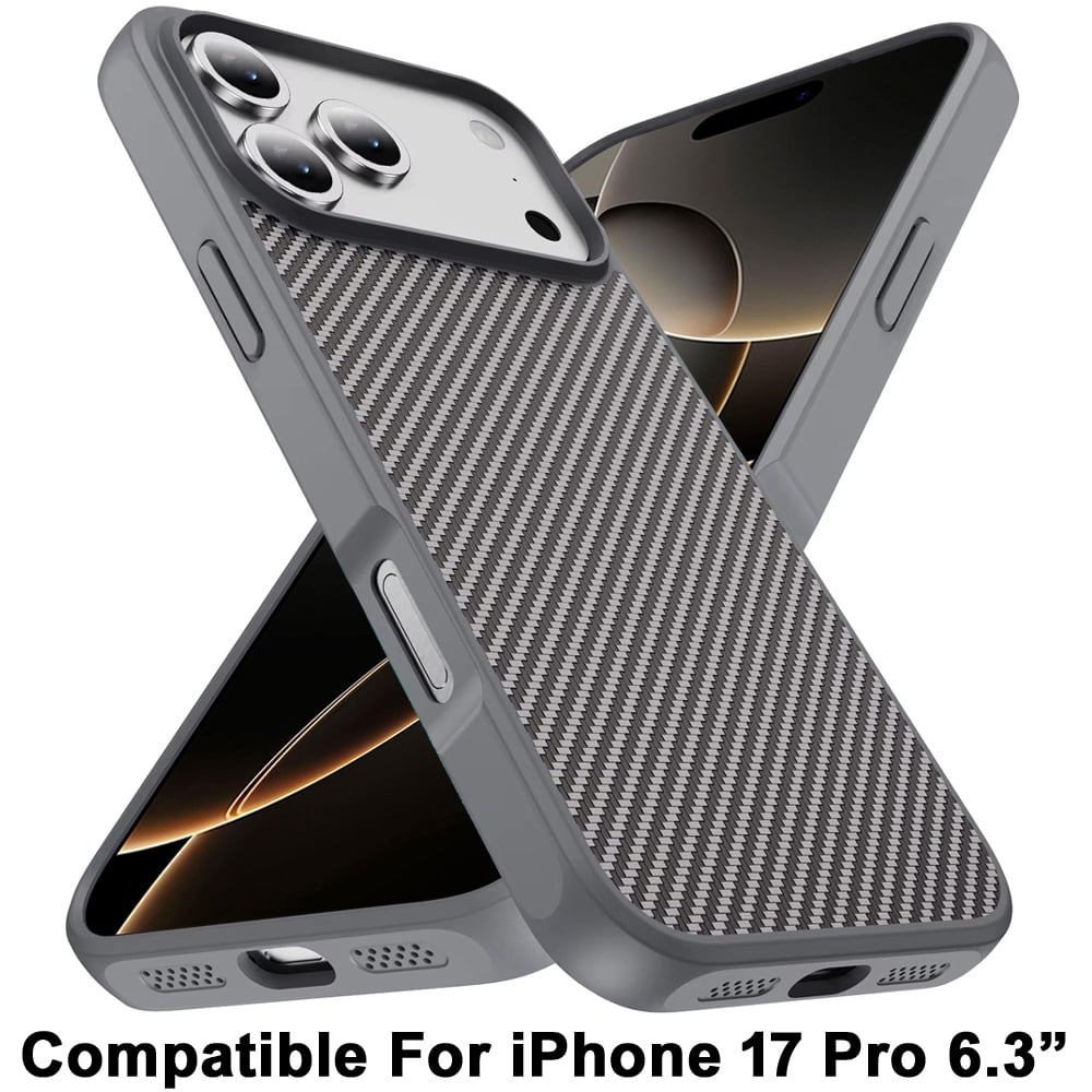 For Apple iPhone 17 Pro (6.3") Carbon Fiber Design with Magnetic HQ 2.0mm Thick Hybrid Shockproof Rubber Hard PC Case Cover