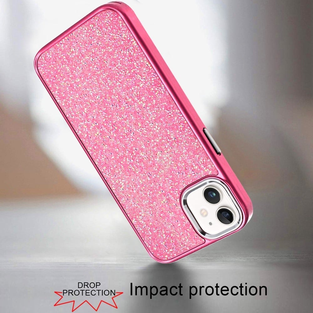 Phone Case for Apple iPhone 11 Crystal Glass Bling Diamond Metallic Edge Shockproof Durable Protective Clear Hybrid Stylish Premium Design Cover Hotpink