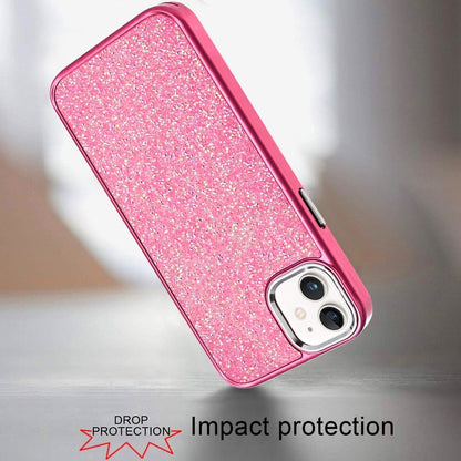 Phone Case for Apple iPhone 11 Crystal Glass Bling Diamond Metallic Edge Shockproof Durable Protective Clear Hybrid Stylish Premium Design Cover Hotpink