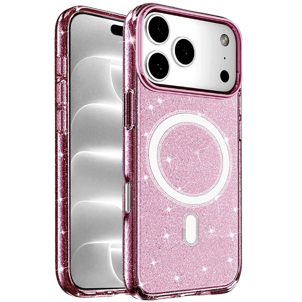 Phone Case for Apple iPhone 18 Pro/ 17 Pro Glitter Magnetic Transparent Shockproof Hybrid TPU Thick 3mm Grip Durable Camera Protection Anti-Slip Cover Purple