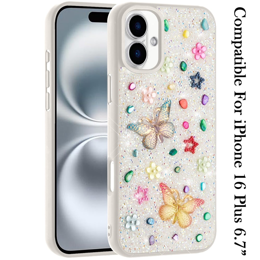 Phone Case for Apple iPhone 16 Plus 3D Butterfly Diamond Bling Glitter Shockproof Stylish Protective Luxury Hybrid Sparkly Durable Grip Design Cover