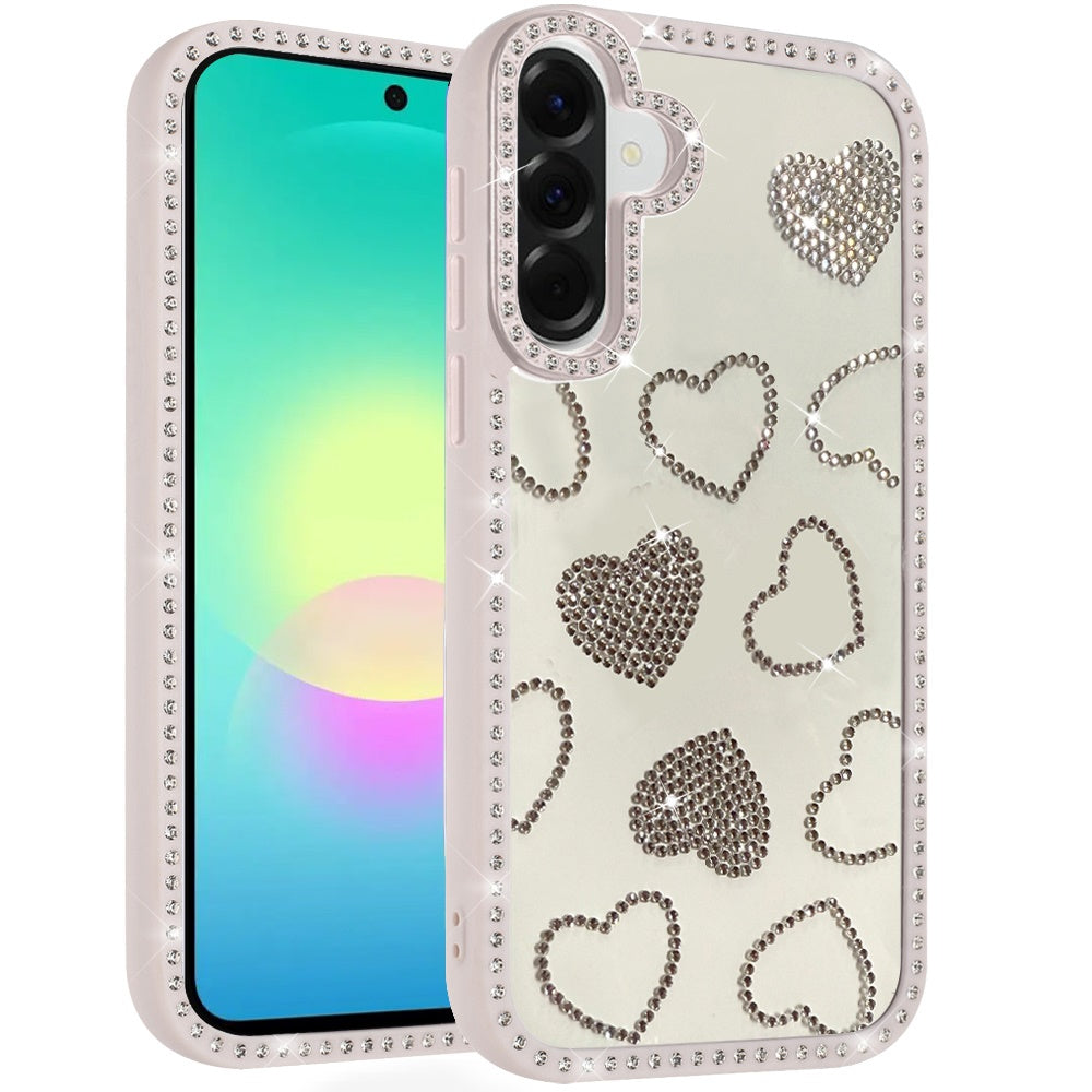 Phone Case for Samsung Galaxy A27 Spread Love Hearts Glitter Shimmer Bling Diamond Edge Shockproof Hybrid Stylish Protective Slim Grip Designer Cover
