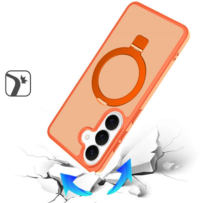 For Samsung Galaxy S26 Ultra Magnetic Circle Back with Ring Stand Full Rotation Matte Hybrid Shockproof Case Cover