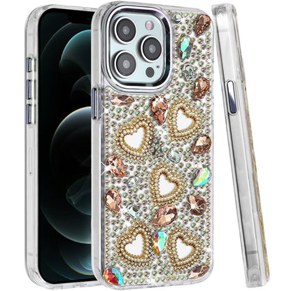 Phone Case for Apple iPhone 12 Pro Max Luxury Crystal Heart Rhinestone Diamond Bling Shockproof Hybrid Glitter Protective Stylish Durable Grip Cover