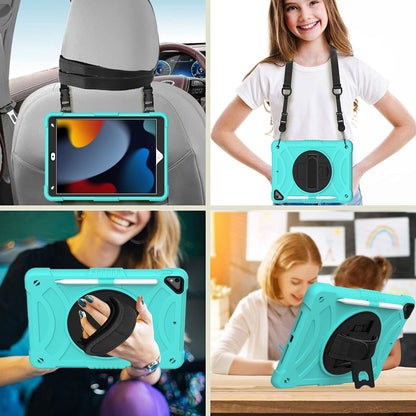 For 3-in-1 Tough Hybrid Shockproof Protector Silicone TPU with Pencil Holder, Kickstand, Hand & Shoulder Strap Teal Tablet Case Cover
