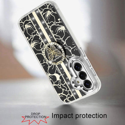 Phone Case for Samsung Galaxy S26 FE /S26 Fan Edition Floral Butterfly Ring Stand Glitter Bling Shockproof Hybrid Luxury Fashion Protective Anti Slip Durable Grip Cover
