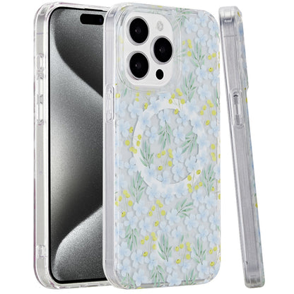 For Apple iPhone 16 Pro (6.3") Floral Pattern Design Cute Clear Hybrid Compatible with Magsafe Double Layer Soft TPU Hard PC Case Cover