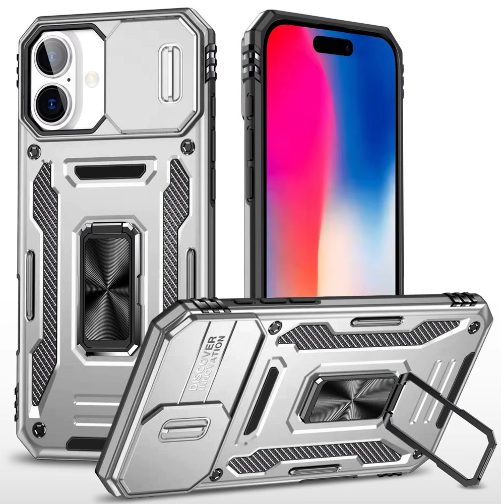 Apple iPhone 15 (6.1") Hybrid Case with Rotation Ring Stand Shockproof & Camera Window TPU Armor Dropproof