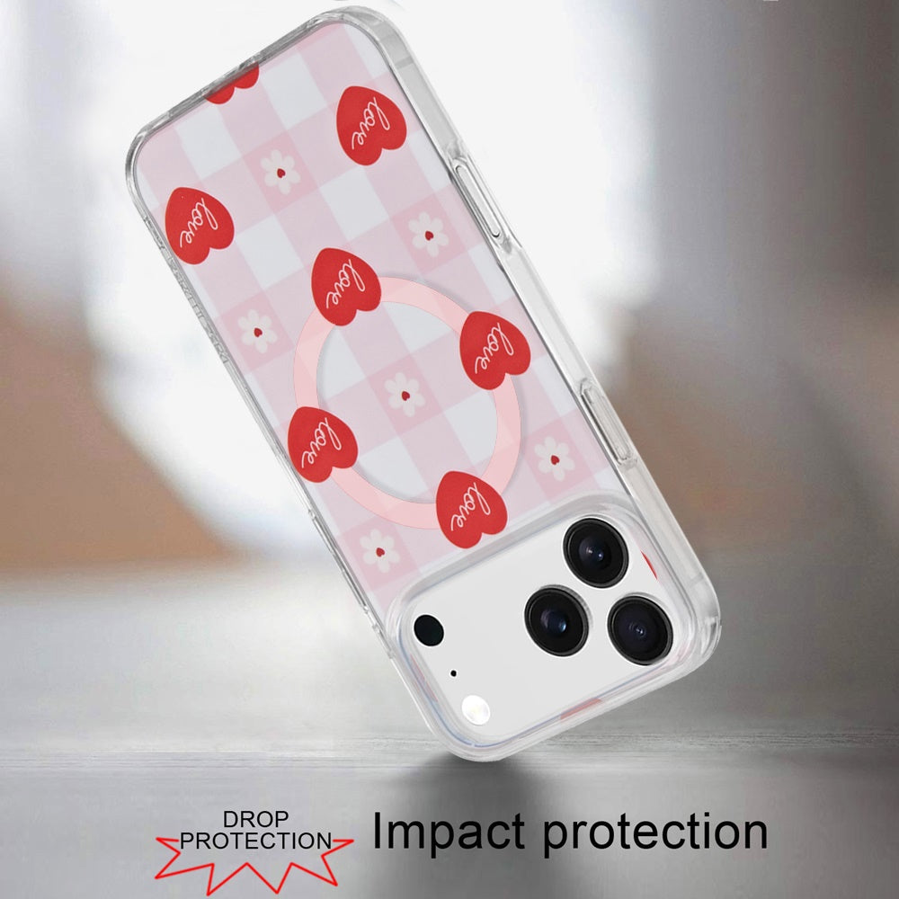 For Apple iPhone 17 Pro Stylish Pattern Fashion IMD Printed Design TPU Double Layer Slim Shockproof with Magnetic Back Case Cover Love Hearts