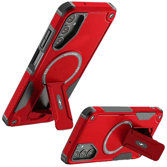 Phone Case for Galaxy A17 5G Magnetic Kickstand Rugged Shockproof Armor Grip Anti Slip Heavy Duty Protective Matte Stand Hybrid Cover Red