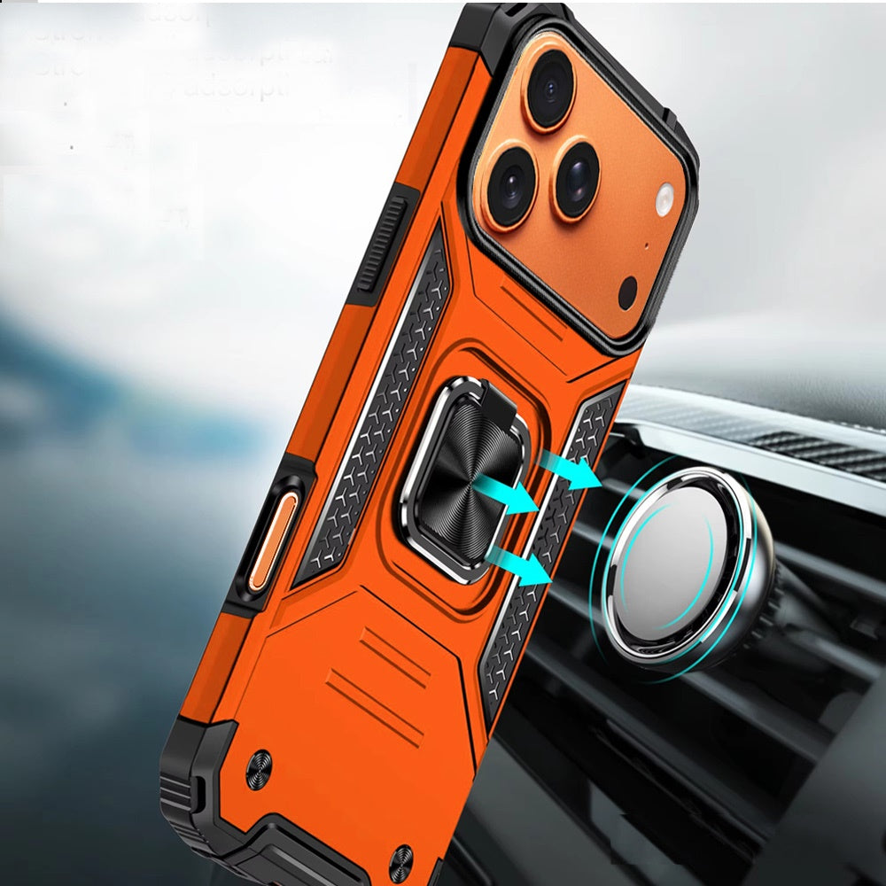 For Apple iPhone 17 Pro Max Armor Hybrid Magnetic Stand with Ring Holder Kickstand Shockproof Heavy-Duty Durable Rugged TPU Dual Layer Case Cover
