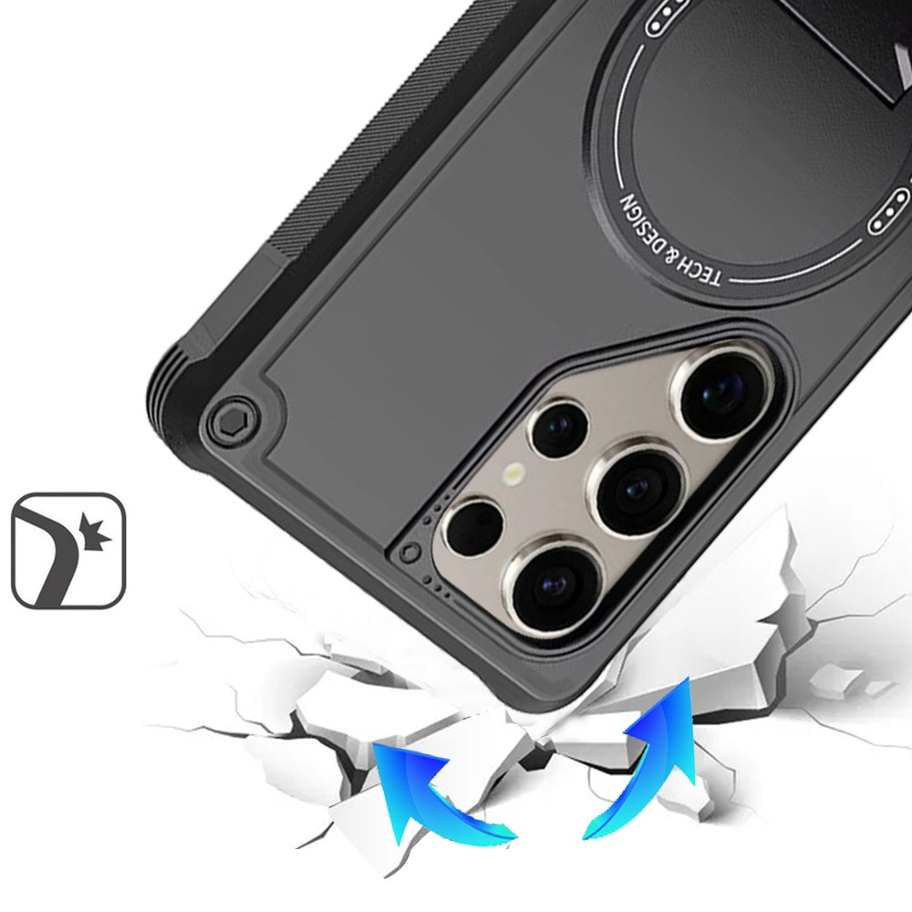 Phone Case for Samsung Galaxy S24 Ultra Magnetic Kickstand Rugged Shockproof Armor Grip Anti Slip Heavy Duty Protective Matte Stand Hybrid Cover Black