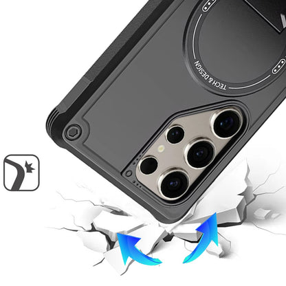 Phone Case for Samsung Galaxy S24 Ultra Magnetic Kickstand Rugged Shockproof Armor Grip Anti Slip Heavy Duty Protective Matte Stand Hybrid Cover Black