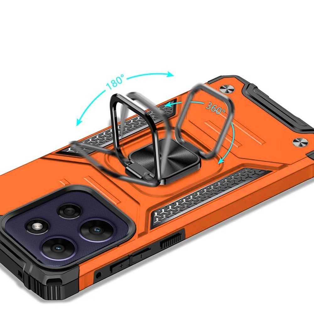 For Motorola Moto G Power 5G 2026 /2025 Armor Hybrid Magnetic Stand with Ring Holder Kickstand Shockproof Heavy-Duty Durable Rugged TPU Dual Layer Case Cover Cosmic Orange