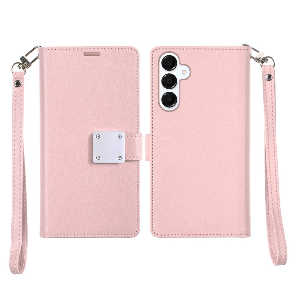 For Samsung Galaxy S26 Wallet Cases PU Leather with Credit Card /ID /Cash Holder Slot Dual Flip Book Pouch, Stand and Strap Case Cover Rose Gold