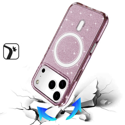 Phone Case for Apple iPhone 18 Pro Max/ 17 Pro Max Glitter Magnetic Transparent Shockproof Hybrid TPU Thick 3mm Grip Durable Camera Protection Anti-Slip Cover Purple