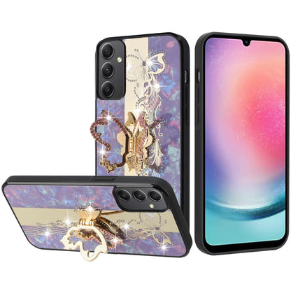 For Motorola Moto G 5G 2025 Diamonds 3D Butterfly Bling Sparkly Glitter Ornaments Engraving Hybrid with Stand Fashion Case Cover Enchanted Butterfly Purple