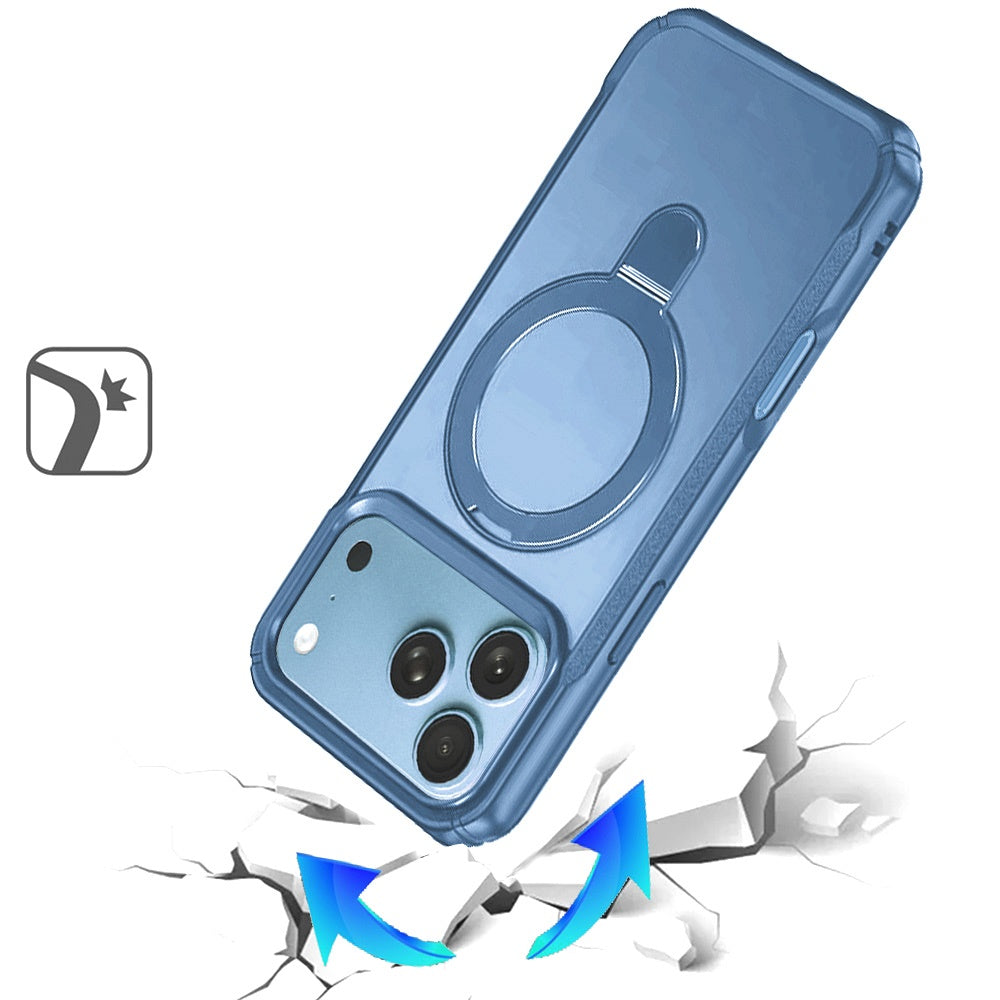 Phone Case for Apple iPhone 18 Pro/ 17 Pro Magnetic Ring Stand Matte Finish Shockproof Grip Slim Armor Heavy Duty TPU Protective Hybrid Cover Blue