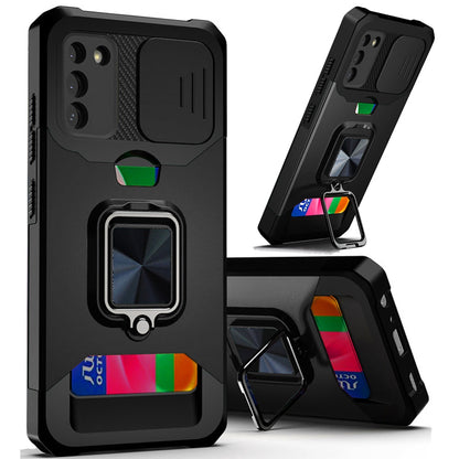For Samsung Galaxy A16 5G Wallet Case with Ring Stand & Slide Camera Cover Back Credit Card Slot Holder, Military Grade Case Cover Cosmic Orange