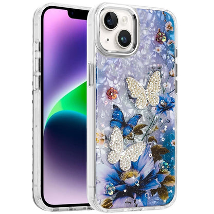 Phone Case for Apple iPhone 14 /iPhone 13 Glitter Butterfly Design Metal Buttons Shockproof Hybrid TPU + PC Durable Protective Slim Grip Stylish Cover